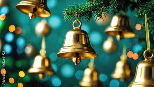 Wallpaper Mural Golden jingle bells with a blurred light background Torontodigital.ca