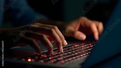 typing on keyboard, Closeup of human hands with diverse skin tones typing with speed, typing on a laptop keyboard