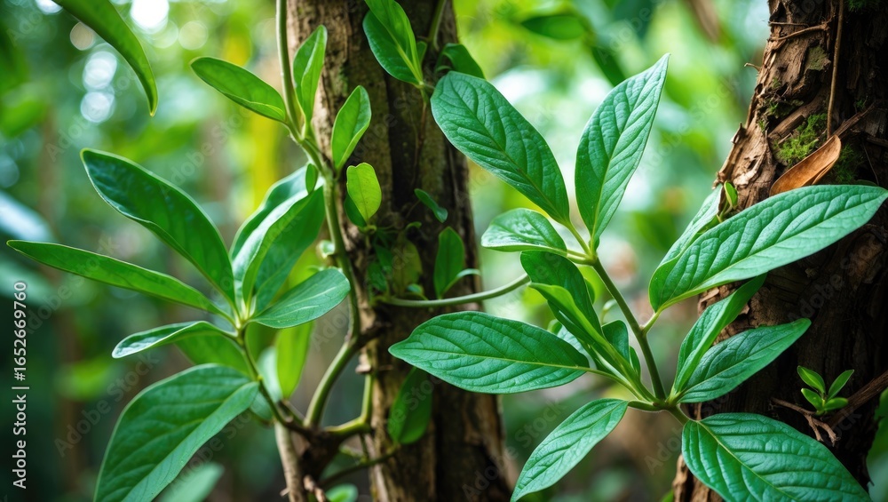 Fototapeta premium Natural remedies featuring Cat's claw and Stevia leaves