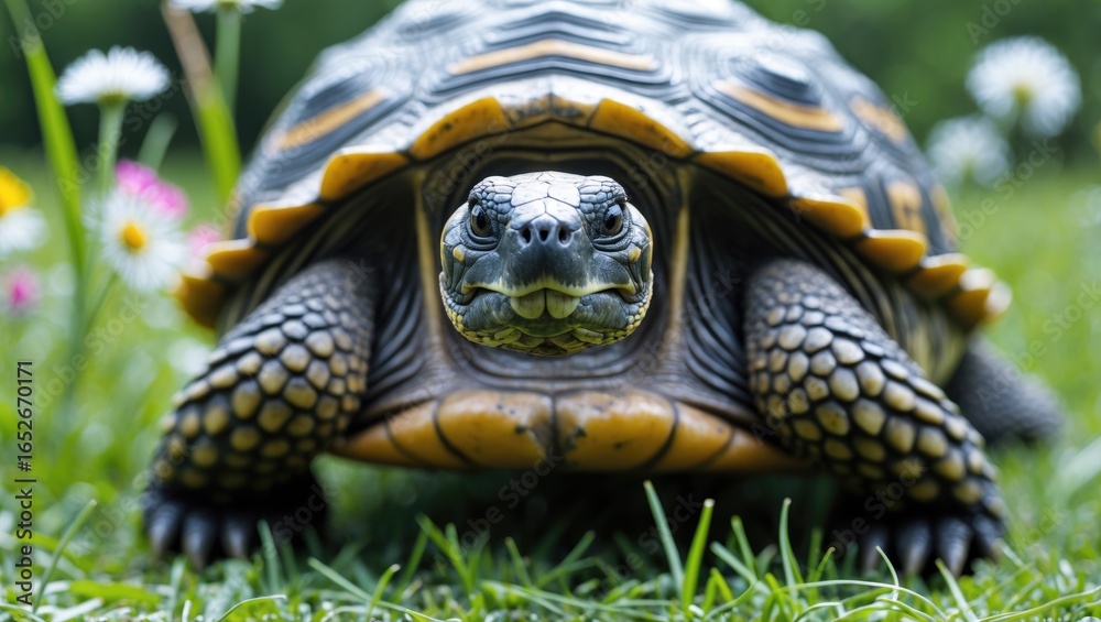 Naklejka premium Macro shot of a Steppe Tortoise from Central Asia