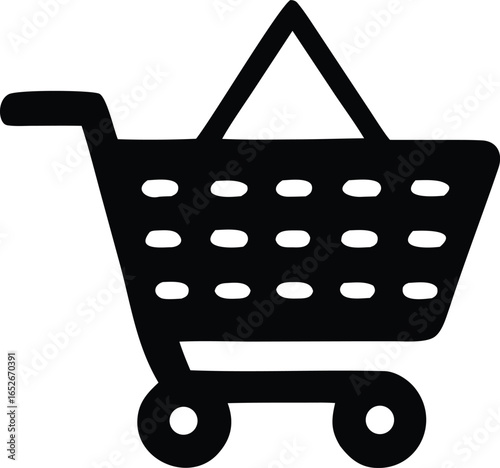 Simple black silhouette of a shopping cart icon representing online retail and consumer purchases