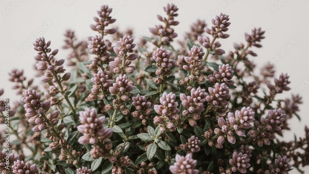Obraz premium Lush oregano foliage highlighted by purple blossoms
