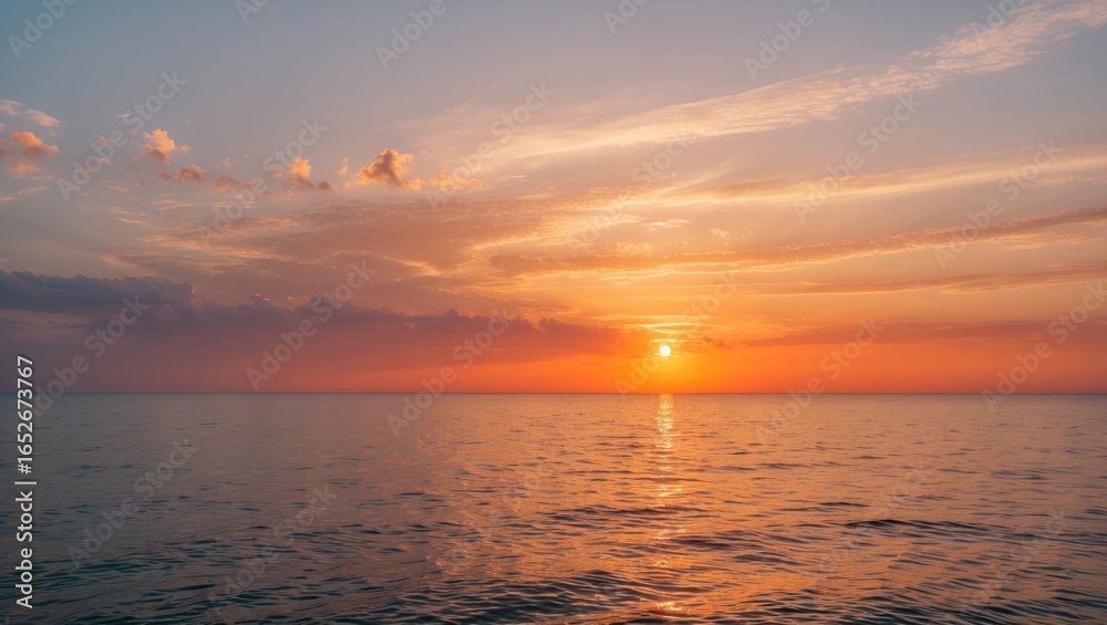 Obraz premium Sunset with orange hues casting a haze on the waters
