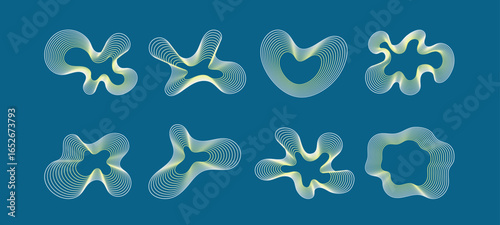 Fluid amorphous line shapes with sound-inspired distortion. Vibrant modern vector collection.