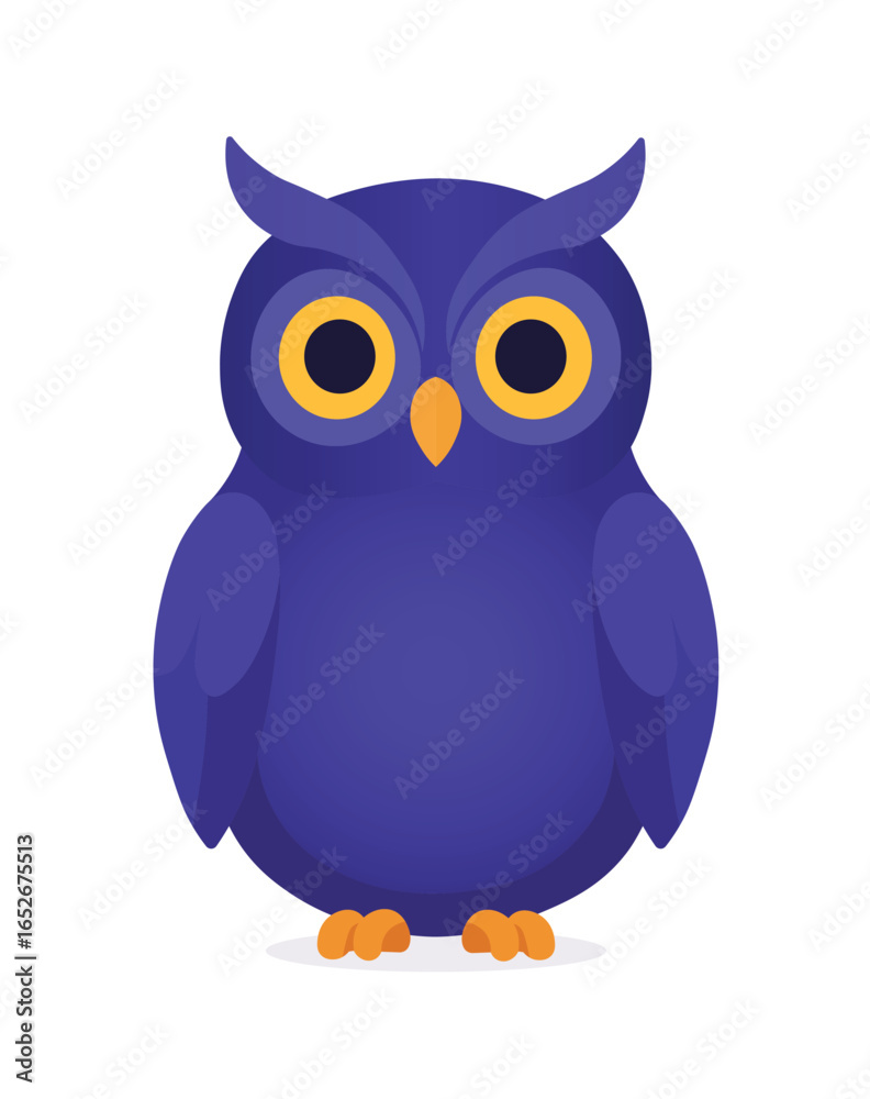 Fototapeta premium Cartoon Indigo Owl with Orange Accents