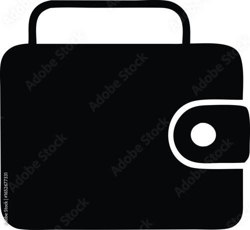 Simple black silhouette icon of a closed bifold wallet with a snap closure on a white background