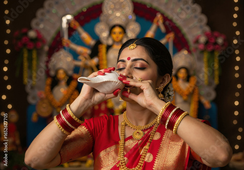 Wallpaper Mural Closeup woman blowing shankh in temple lights Torontodigital.ca