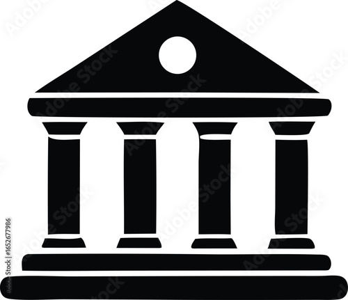 Classic greek revival building silhouette with four columns and pediment symbolizing government or law