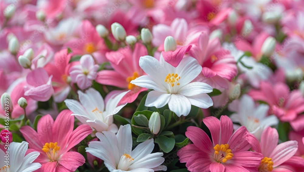 Fototapeta premium Charming tiny flower in pink and white hues
