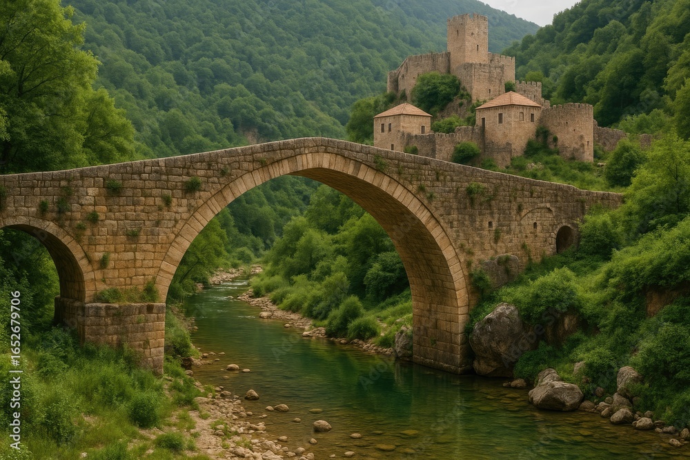 Fototapeta premium Ancient Ottoman structure located in a traditional Lebanese village setting