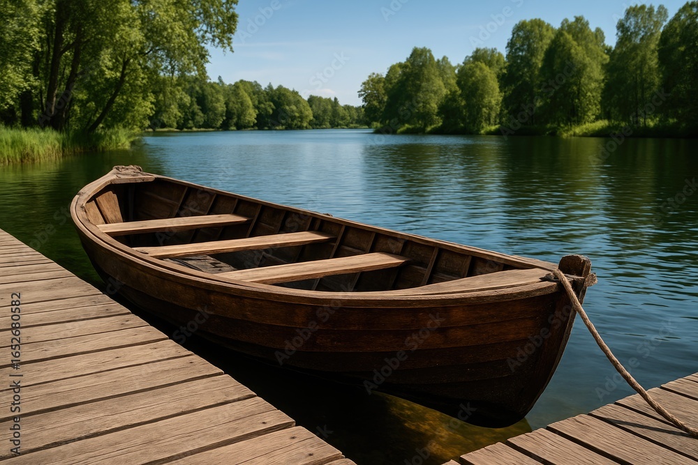 Obraz premium Antique wooden boat docked by the pier