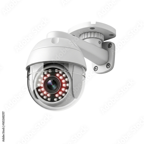 White security camera with infrared leds isolated on transparent background