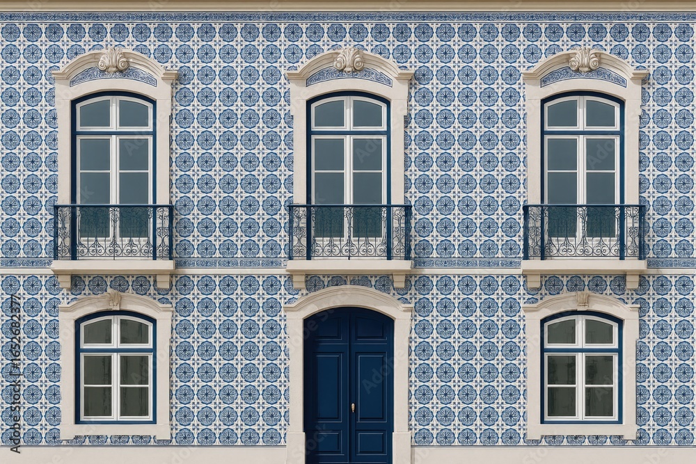 Obraz premium A construction with a tiled exterior surface