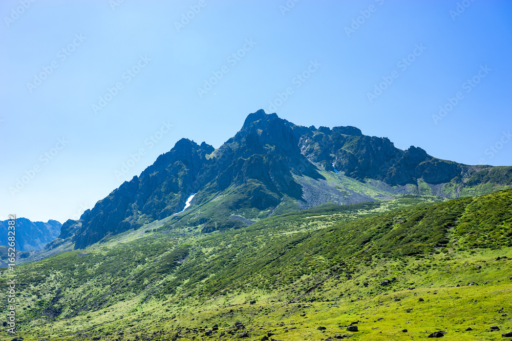 Naklejka premium The Kaçkar Mountains rising under the blue sky in northern Turkey