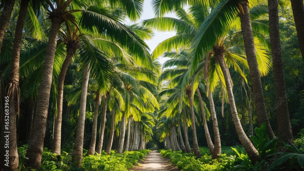 Naklejka premium Cluster of palm trees growing in a woodland setting