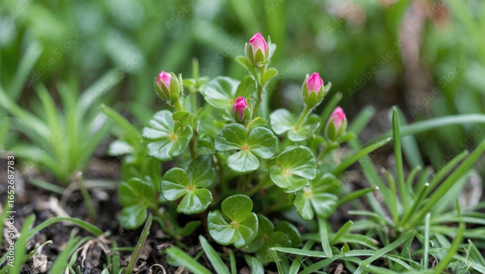 Obraz premium Originating from South America, the ornamental plant called purslane or rose moss belongs to the Portulacaceae family and is known for its characteristic nine o'clock flowers.