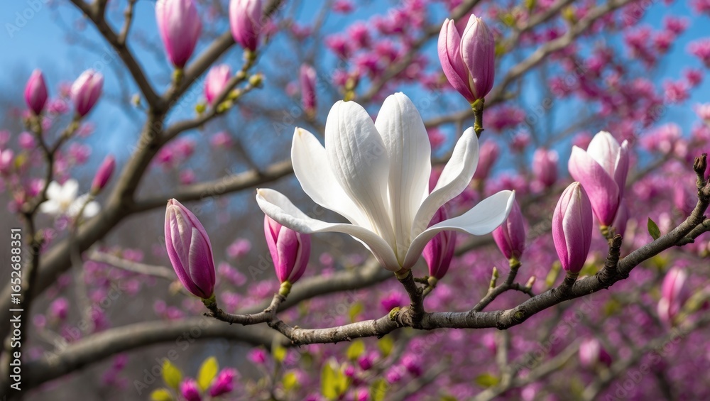 Fototapeta premium A serene garden filled with blooming flowers and sunshine