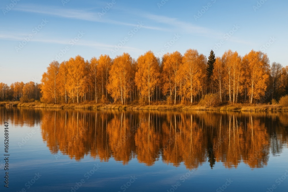 Obraz premium Digital image showcasing tree reflections on water surface