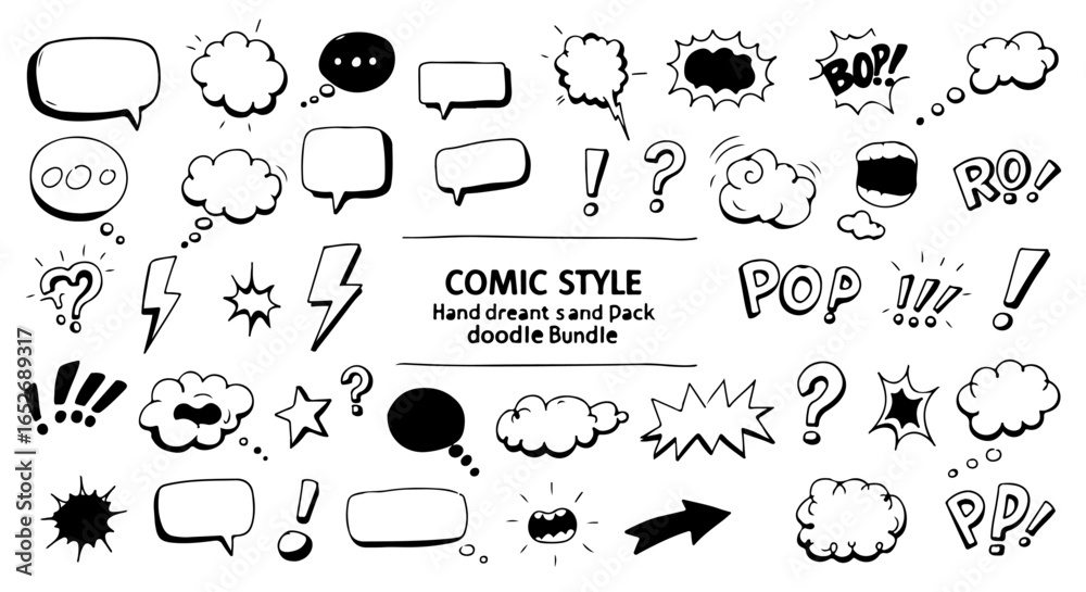 Fototapeta premium set of hand drawn ink doodles of speech bobble 