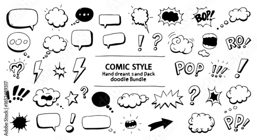 set of hand drawn ink doodles of speech bobble 