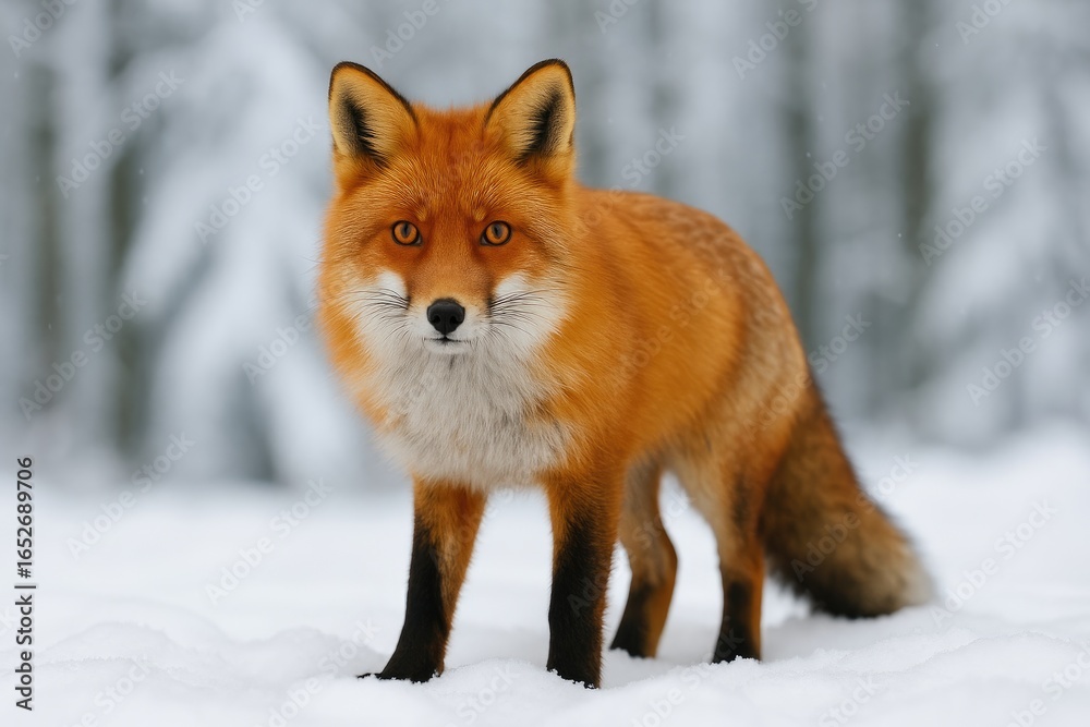 Fototapeta premium Wildlife portrait of a red fox in winter snow highlighting its beautiful fur