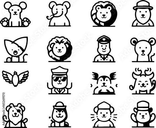 Vector sketch illustration image design collection of cute animal symbols icons, cool, modern abstract models for decoration