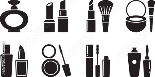 Cosmetic Beauty Icons Vector Set - Makeup Essentials Collection for Design