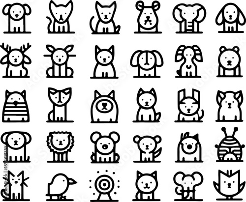 Vector sketch illustration image design collection of cute animal symbols icons, cool, modern abstract models for decoration