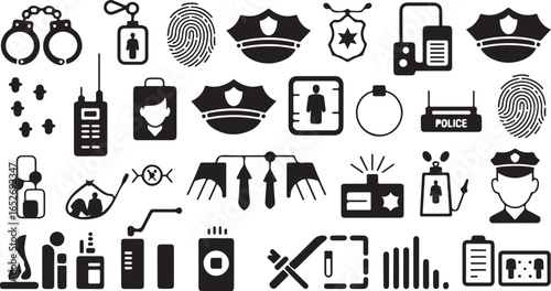 Law Enforcement Icons Vector Set for Security and Legal Themes