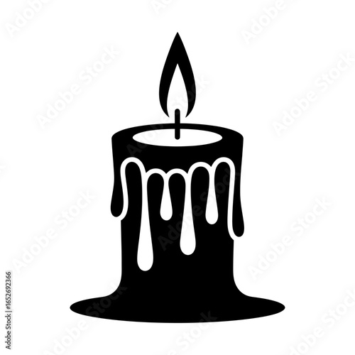candle silhouette vector with melting wax and flame in black and white for lighting and ambiance design