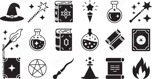 Mystical Black and White Witchcraft Symbols Collection Vector