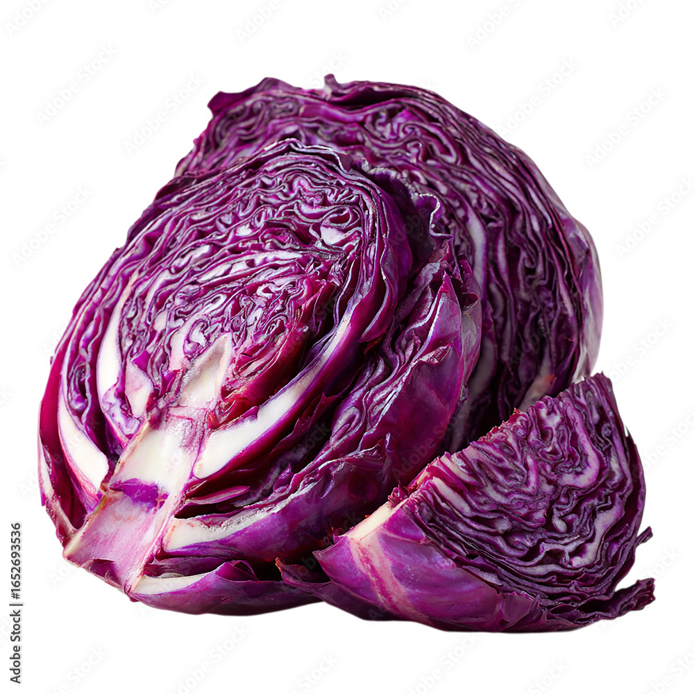 Fototapeta premium Sliced of red cabbage on transparent background