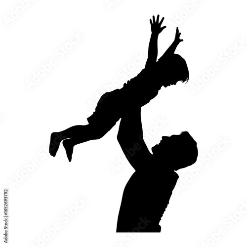 black silhouette vector of a father lifting a child into the air with joy