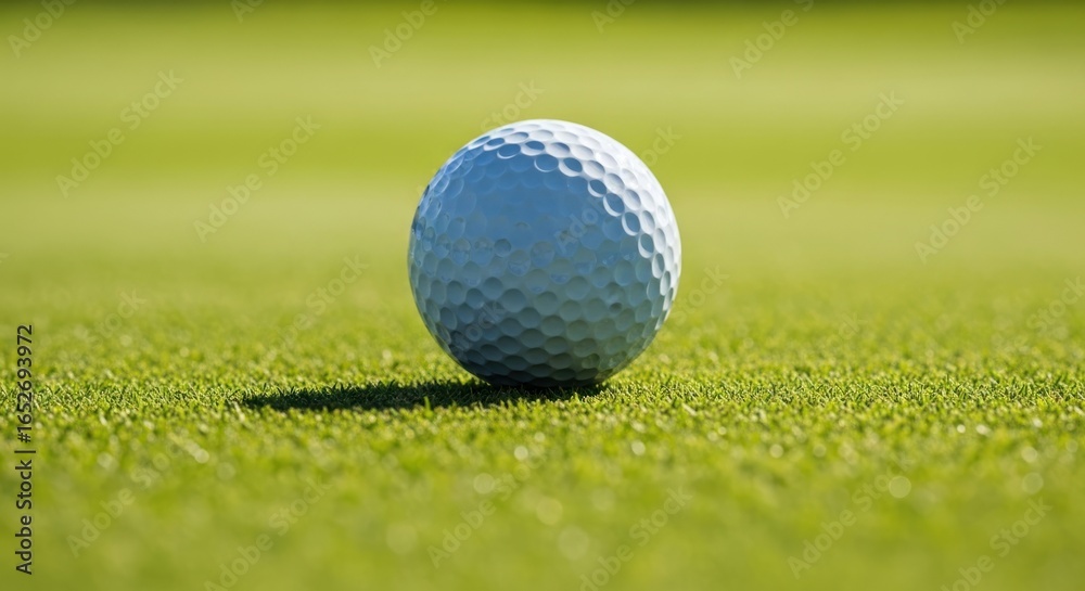 Obraz premium Close-up golf ball on a vibrant green fairway