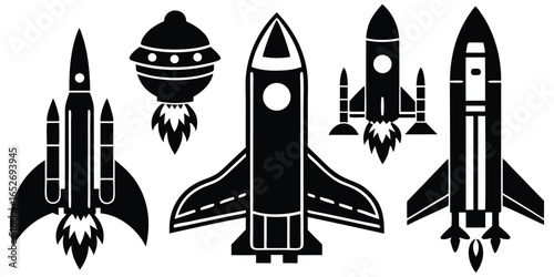 Vintage space rocket launch silhouette with stars and smoke trail