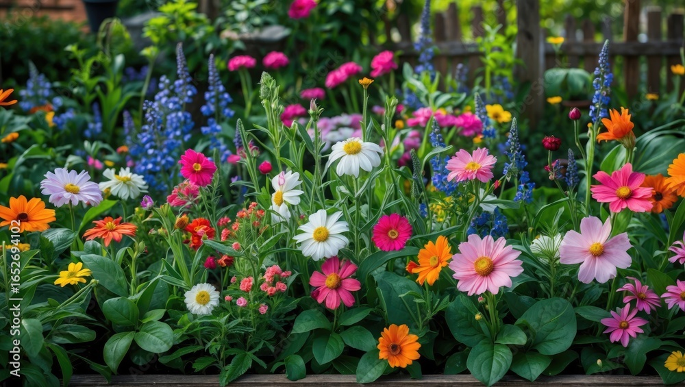 Fototapeta premium Vibrant floral display amidst garden greenery