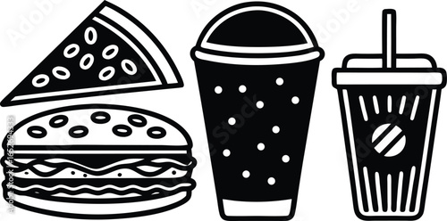 Fast Food Illustration Burger, Pizza, and Drinks