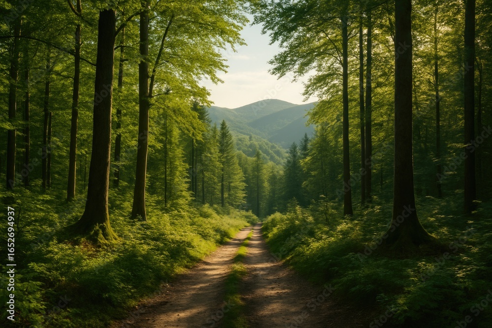 Fototapeta premium Wooded mountain landscape in a secluded region