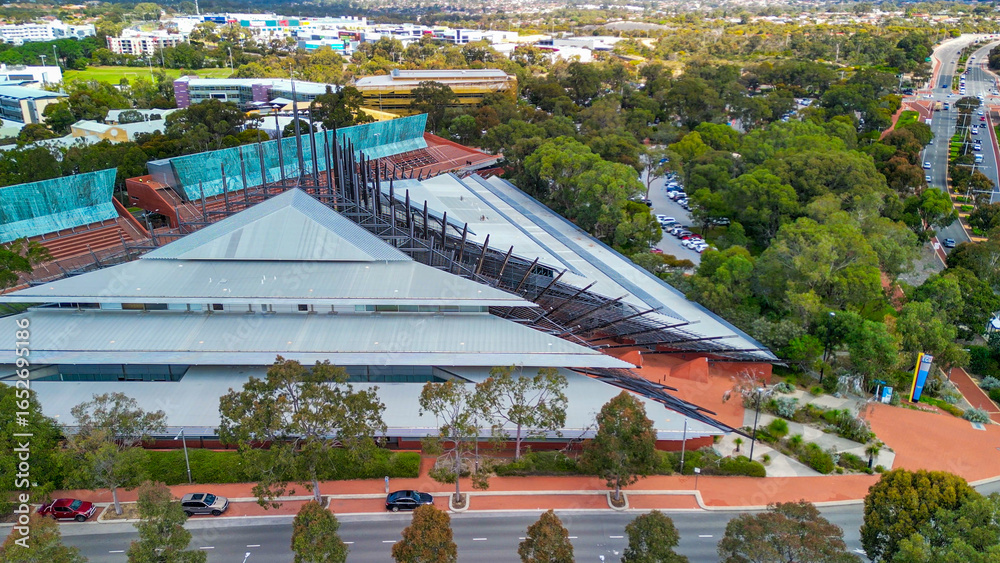 Fototapeta premium Aerial view of Joondalup Campus, showcasing modern architecture and green spaces in Western Australia