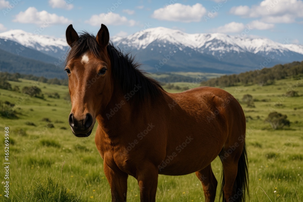 Fototapeta premium Untamed equine in the icy mountain landscape