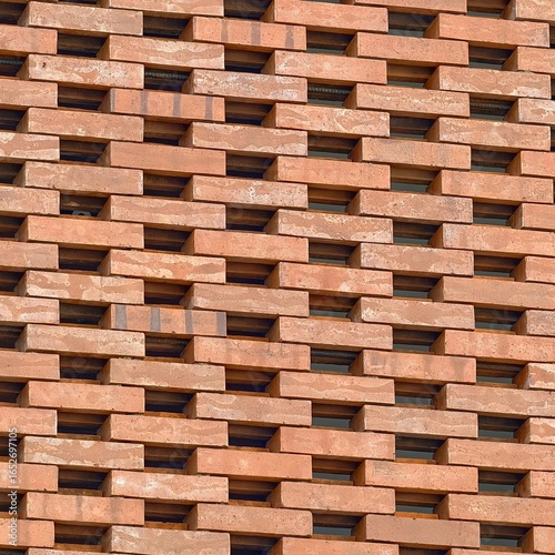 Honeycomb Brick Wall: A Close-Up of Alternating Patterns and Textures, Detailed View of a Perforated Brick Facade with an Interesting Play of Light