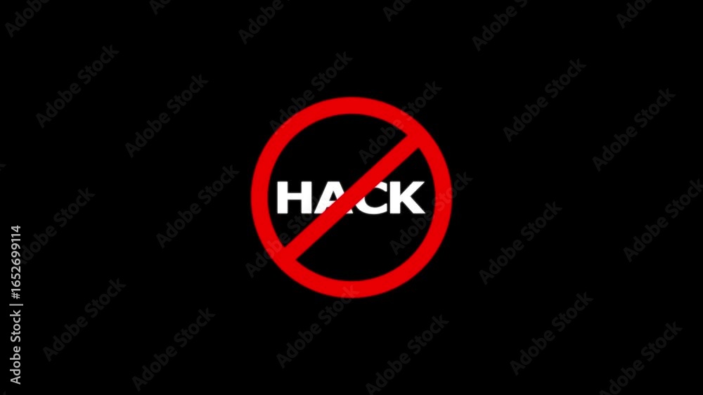No Hack Prohibition Sign Animation. 4K Safety Warning Symbol, Caution Alert & Compliance Awareness Motion Graphic on Dark Background No Hack Prohibition Sign Animation. 4K Safety Warning Symbol, Caution Alert & Compliance Awareness Motion Graphic on Dark Background