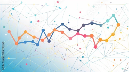 Abstract digital data analysis graph on a connected network background