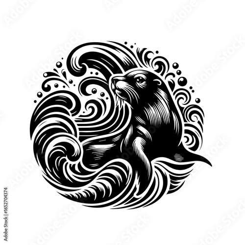 Illustration of a seal swimming in the sea isolated on white background