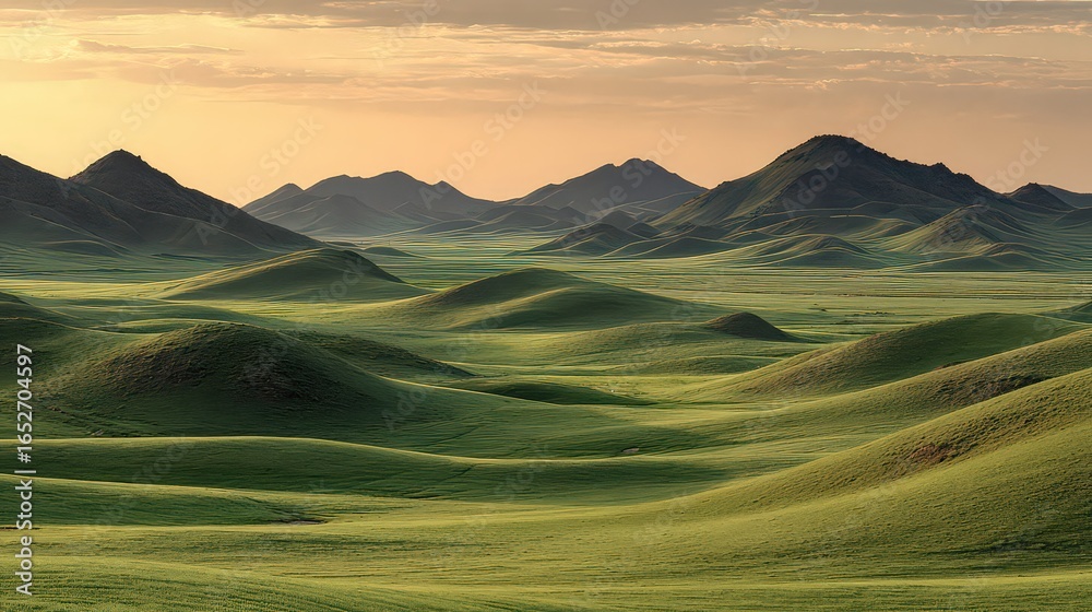 Fototapeta premium Scenic Landscape With Hills And Valley At Sunrise