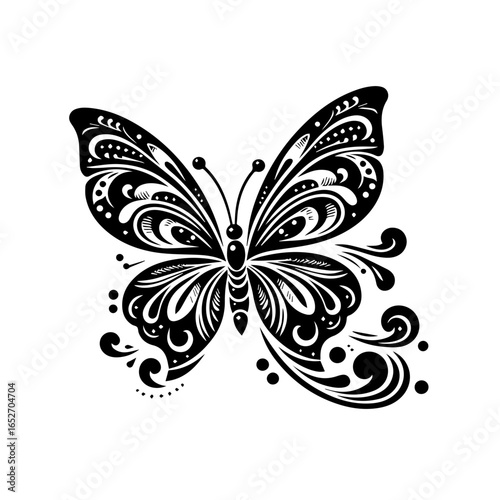 Ornate butterfly with decorative wings isolated on white background