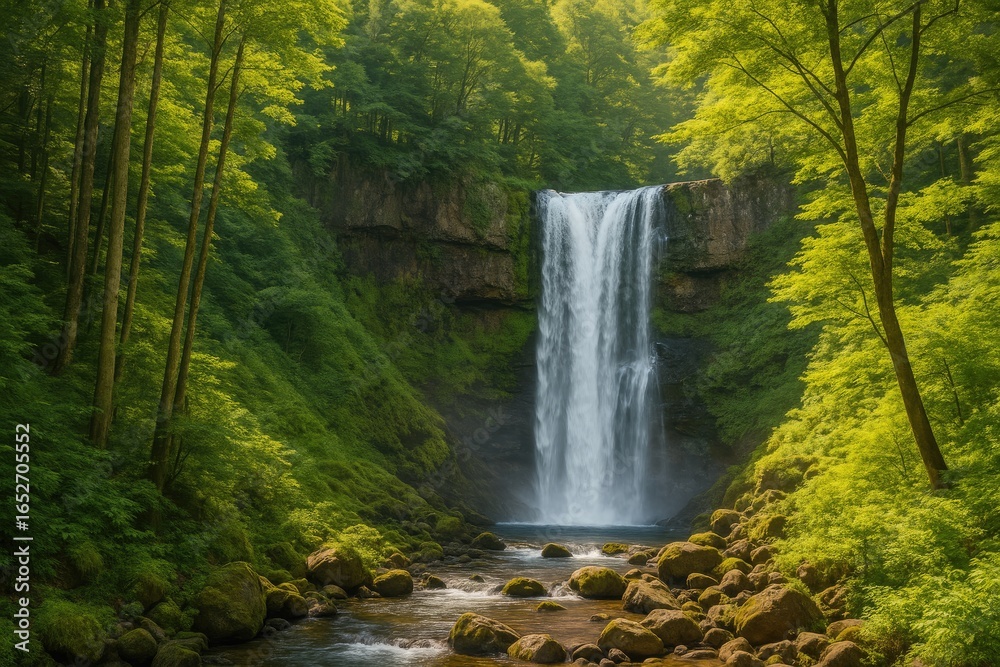 Naklejka premium Discover the stunning Tateshina Otaki Falls situated on the popular Venus Line highway, a scenic drive in Japan