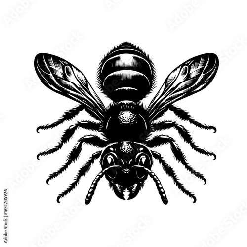 Detailed bee illustration isolated on white background in vintage style