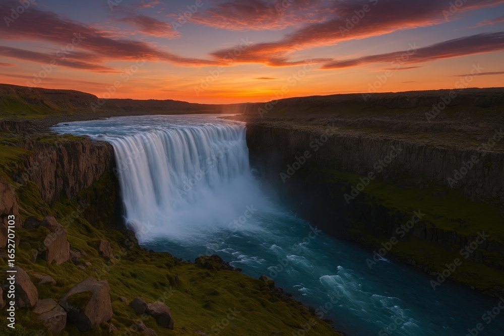 Fototapeta premium Wide-angle shot of a stunning waterfall in a northern country