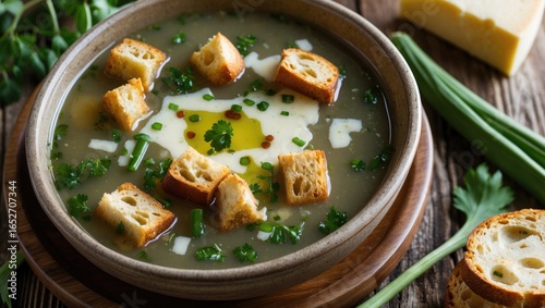 Delicious onion broth featu...